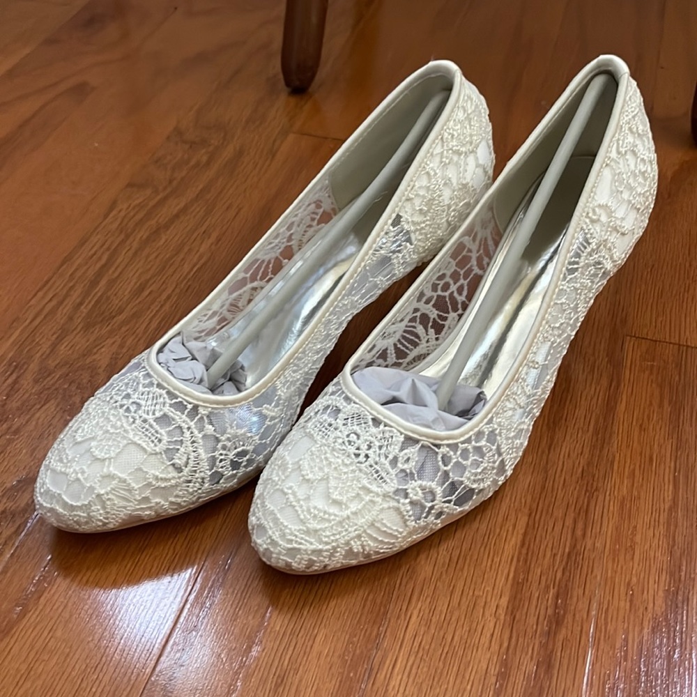 White lace heels